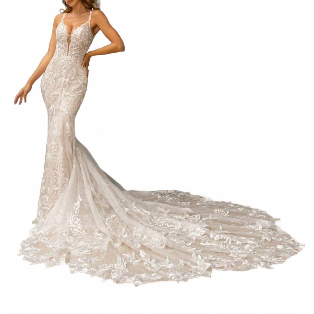 NEW KITTY CHEN COUTURE luna all over lace gown in ivory/toffee